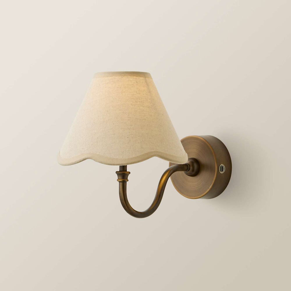 ValueLights Lowe Natural Scallop Flower Shade Brass Rechargeable Wall Light with Bulb Image 3