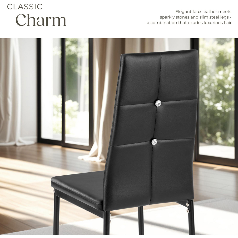 tectake Set of 4 Black Rhinestone Highlight Dining Chairs Image 5