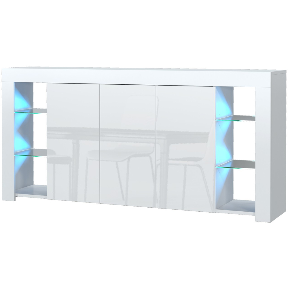 Creative Furniture Eden White and White Gloss 3 Door 6 Shelf Sideboard with LED Image 2