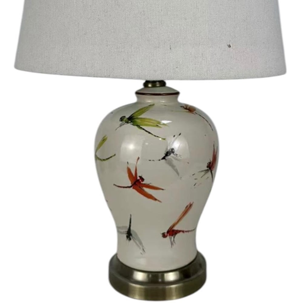 Acacia Home Dragonfly Pattern Ceramic Table Lamp with Shade 37cm Image 3