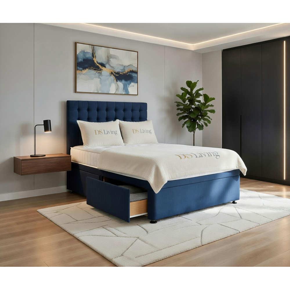 DS Living Casia Super King Size Dark Blue Plush Velvet Divan Bed with 4 Drawer Image 2