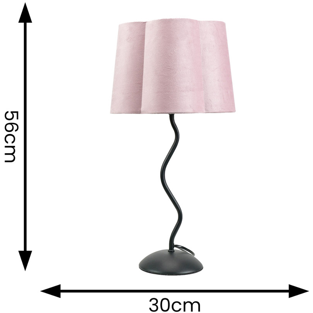 ValueLights Wiggle Blush Pink Velvet Scallop Shade Black Metal Stem LED Table Lamp Image 4