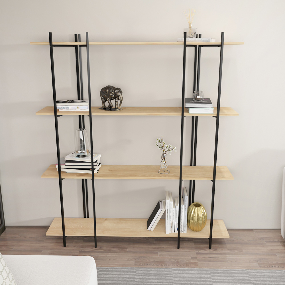 Decorotika Moss 4 Shelf Oak and Black Bookcase Image 4