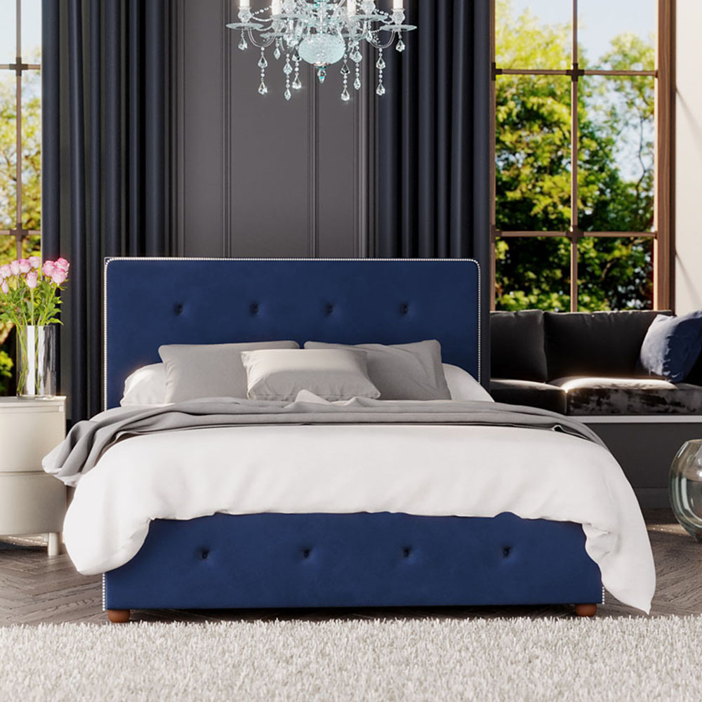 Laurence Llewelyn-Bowen Hesper Single Navy Plush Velvet Ottoman Bed Image 1