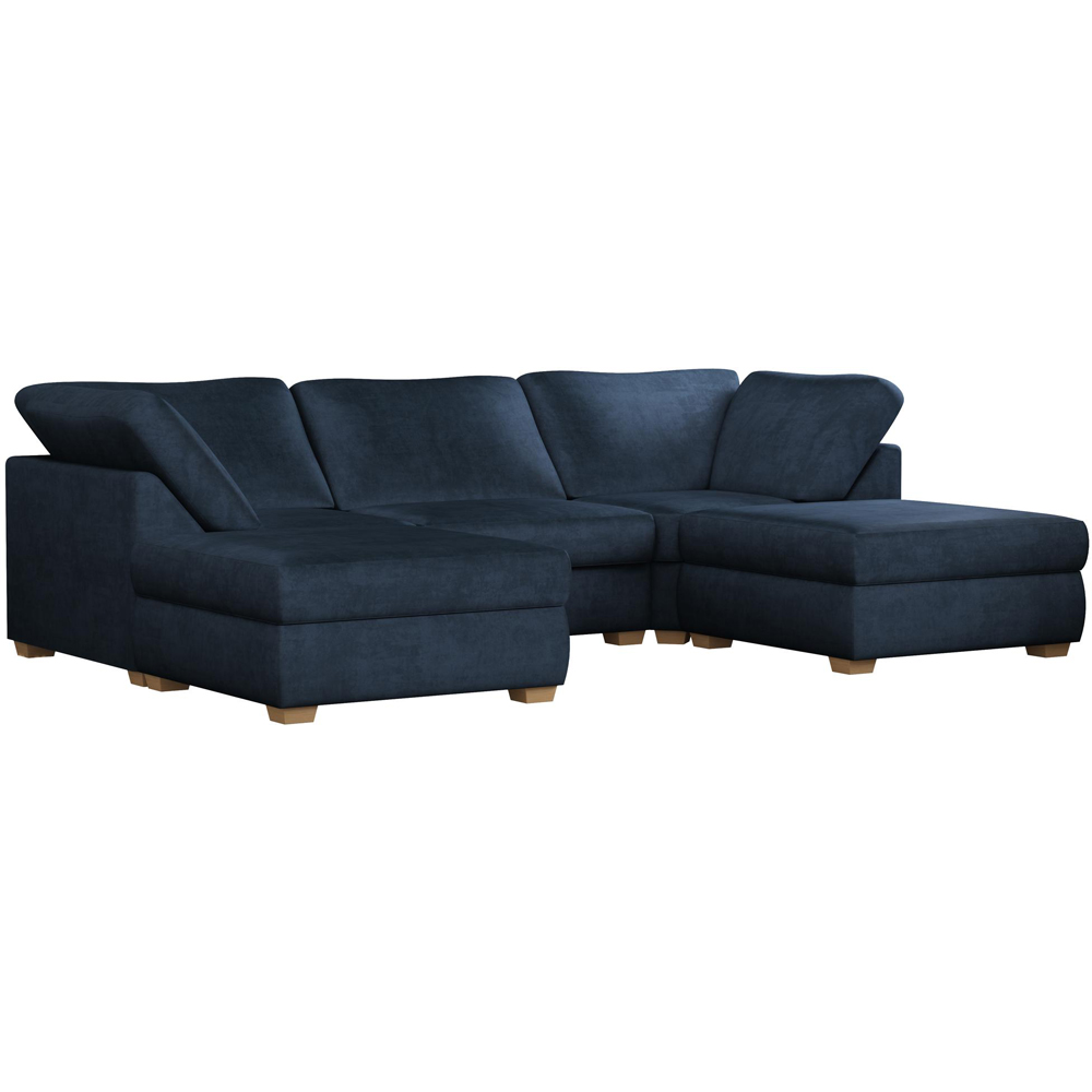 Nestle 5 Seater Royal Blue Plush Velvet Fixed Back U-Shape Sofa Image 3