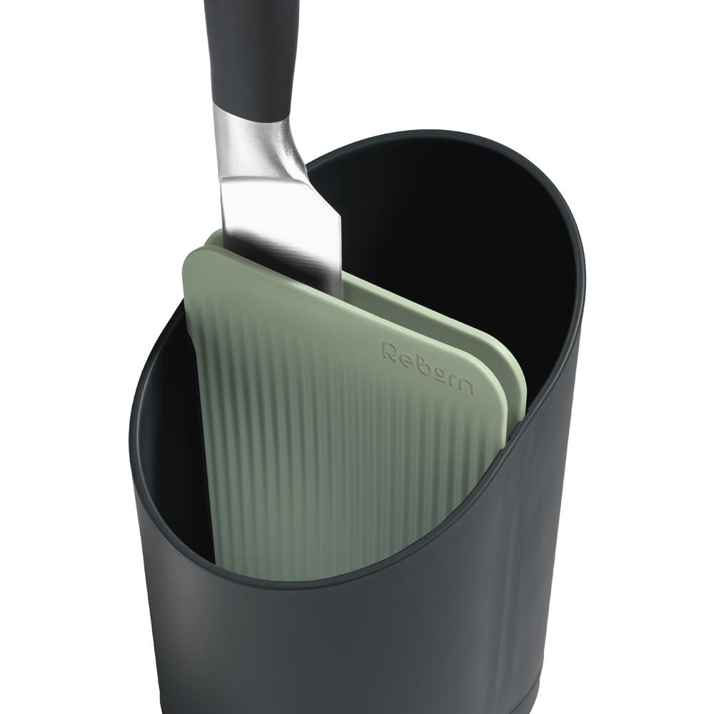ReBorn Charcoal Grey and Sage Green Compact Plastic Cutlery Drainer with Knife Safety Slot Image 4