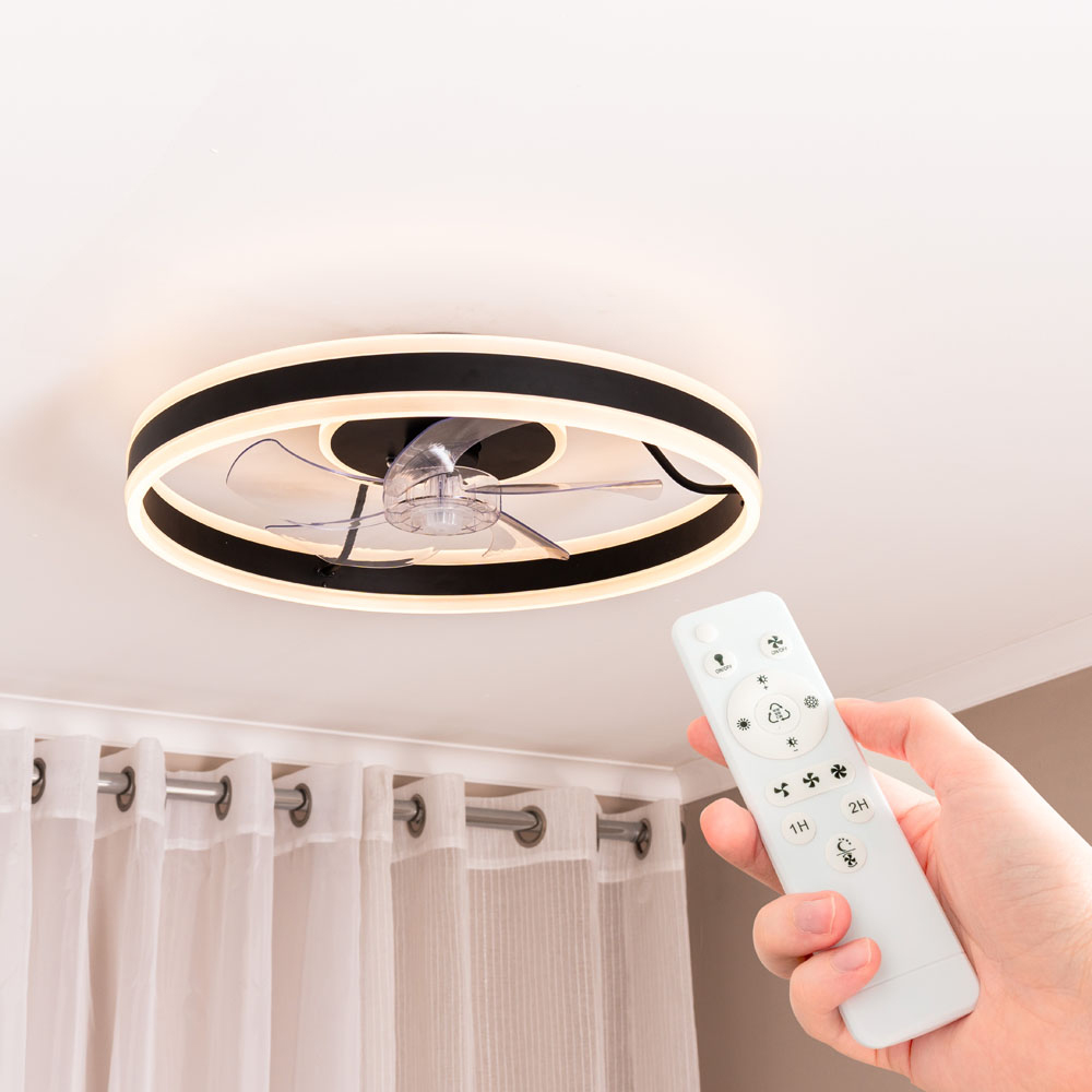 ValueLights Infinity Matt Black Circle Integrated LED Ceiling Fan with Remote Control Image 5