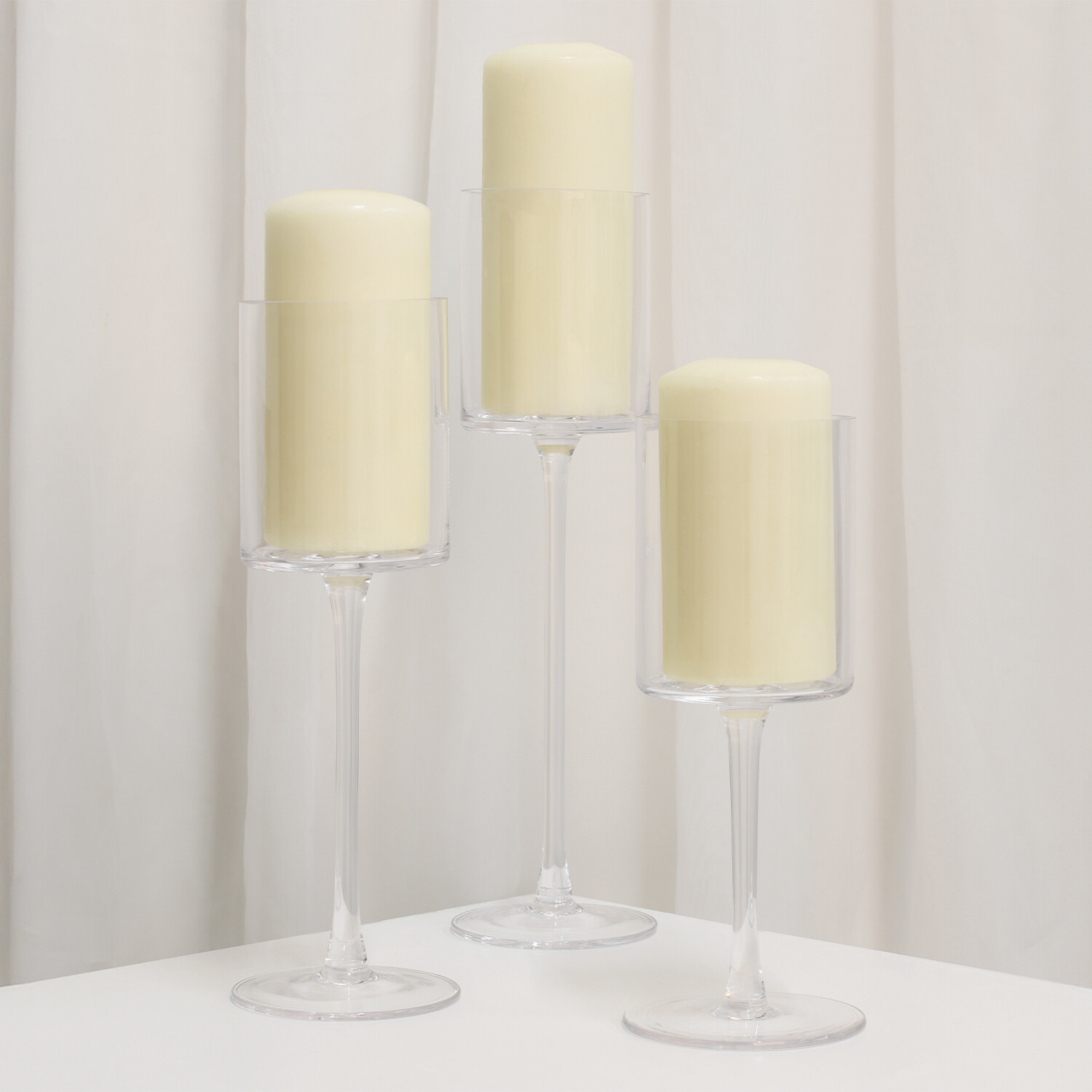 Set of 3 Tall Glass Candle Holders Clear Image 3