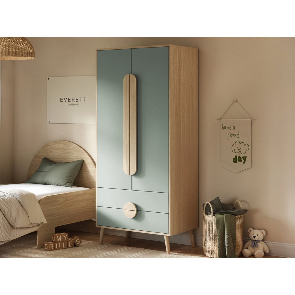 Flair Noah 2 Door 2 Drawer Green and Oak Wardrobe Image 6