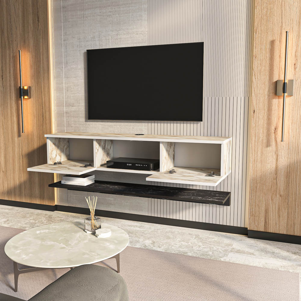 Decorotika Elia 2 Door Single Shelf Ephesus and Bendire Floating TV Unit with Wall Shelf Image 5