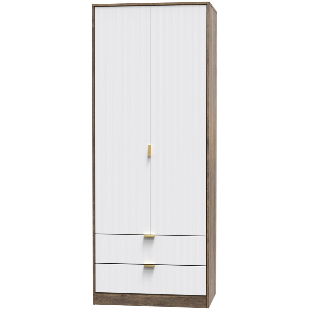 Crowndale 2 Door 2 Drawer White Matt and Vintage Oak Wardrobe Ready Assembled Image 2