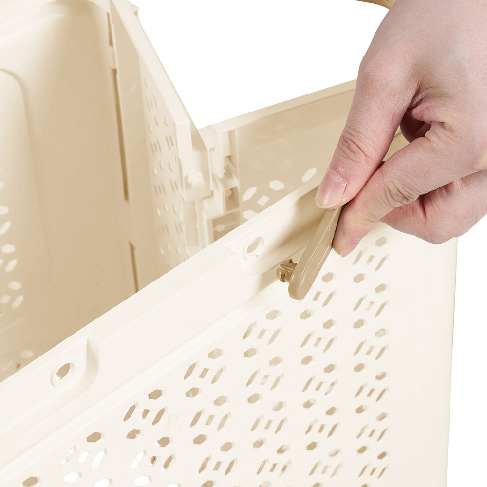 Living and Home Cream and Khaki Foldable Laundry Basket with Wheels 42 x 31 x 55cm Image 4
