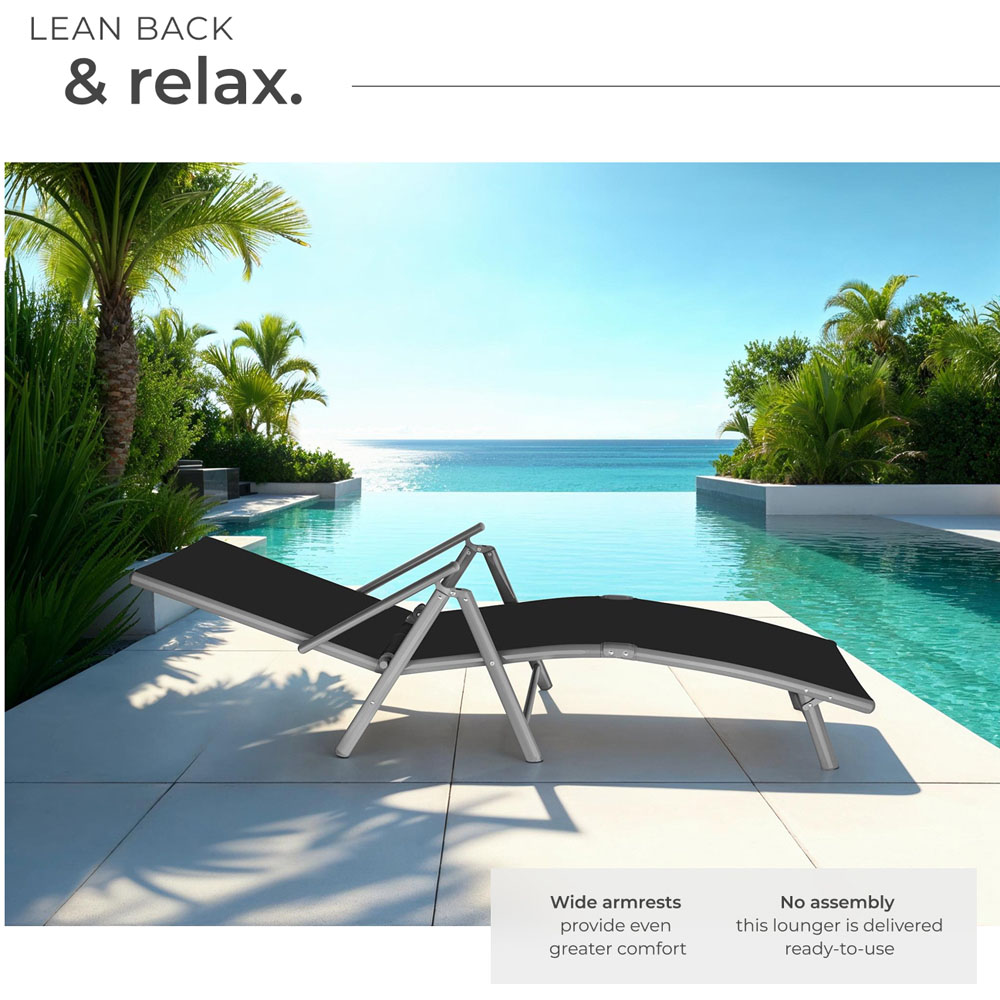 tectake Marisol Dark Grey Foldable and 7 Step Adjustable Sun Lounger Image 4