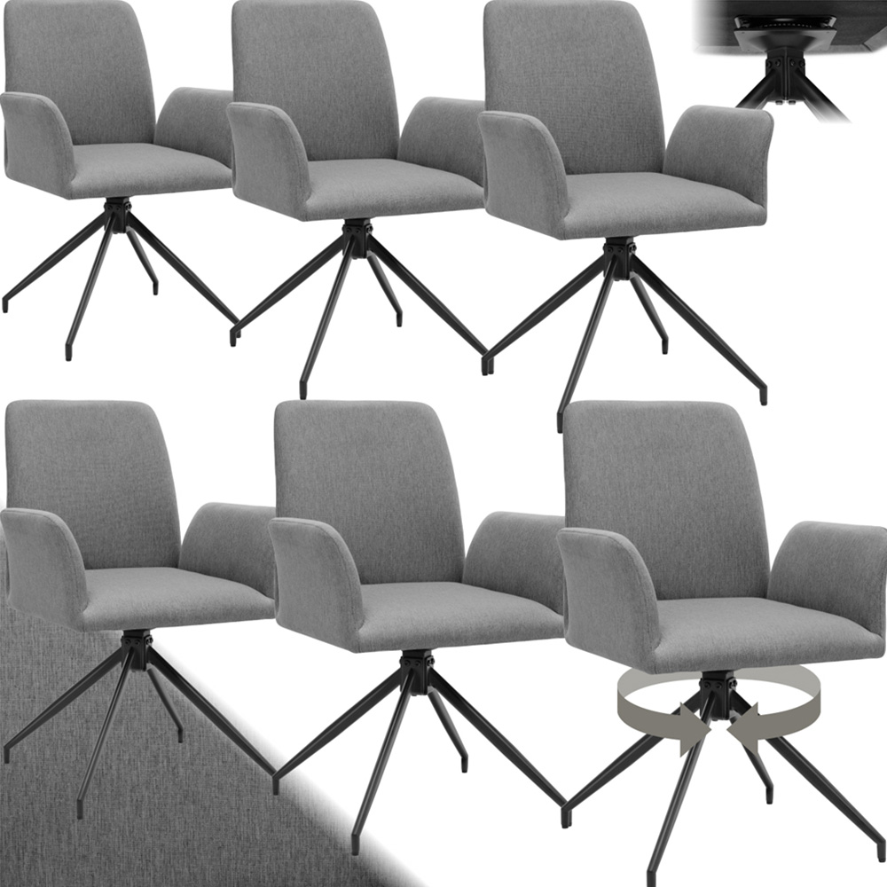 tectake Daya Set of 6 Anthracite Upholstered Swivel Chair Image 2