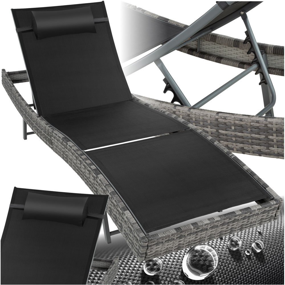 tectake 6 Step Adjustable Mottled Grey Polyrattan Sun Lounger Image 2