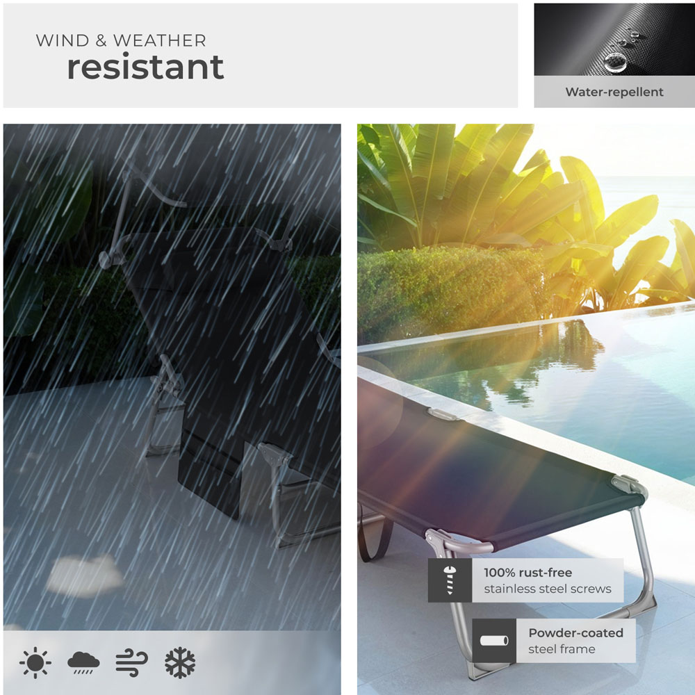 tectake Black Foldable Sun Lounger with Sun Canopy Image 7