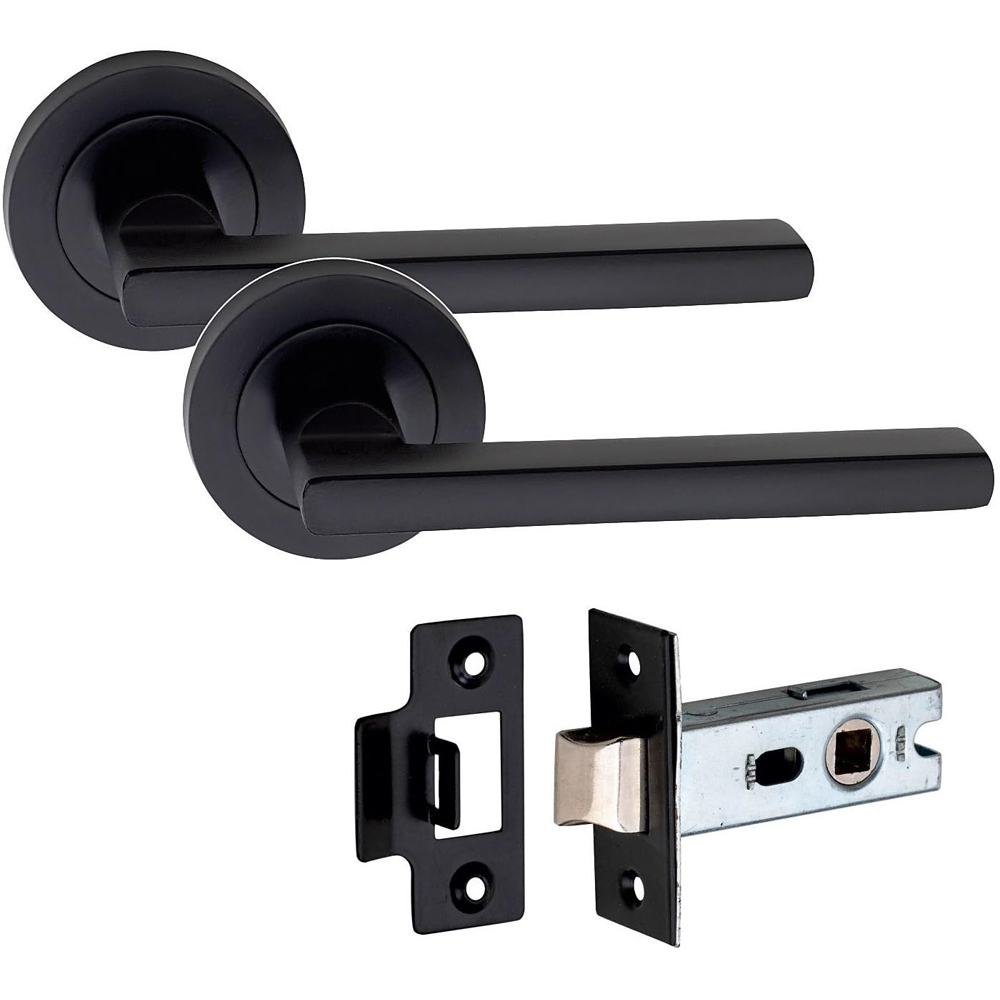 Golden Grace Leon Matt Black Door Handle Pair with Tubular Latch 6 Pack Image 3