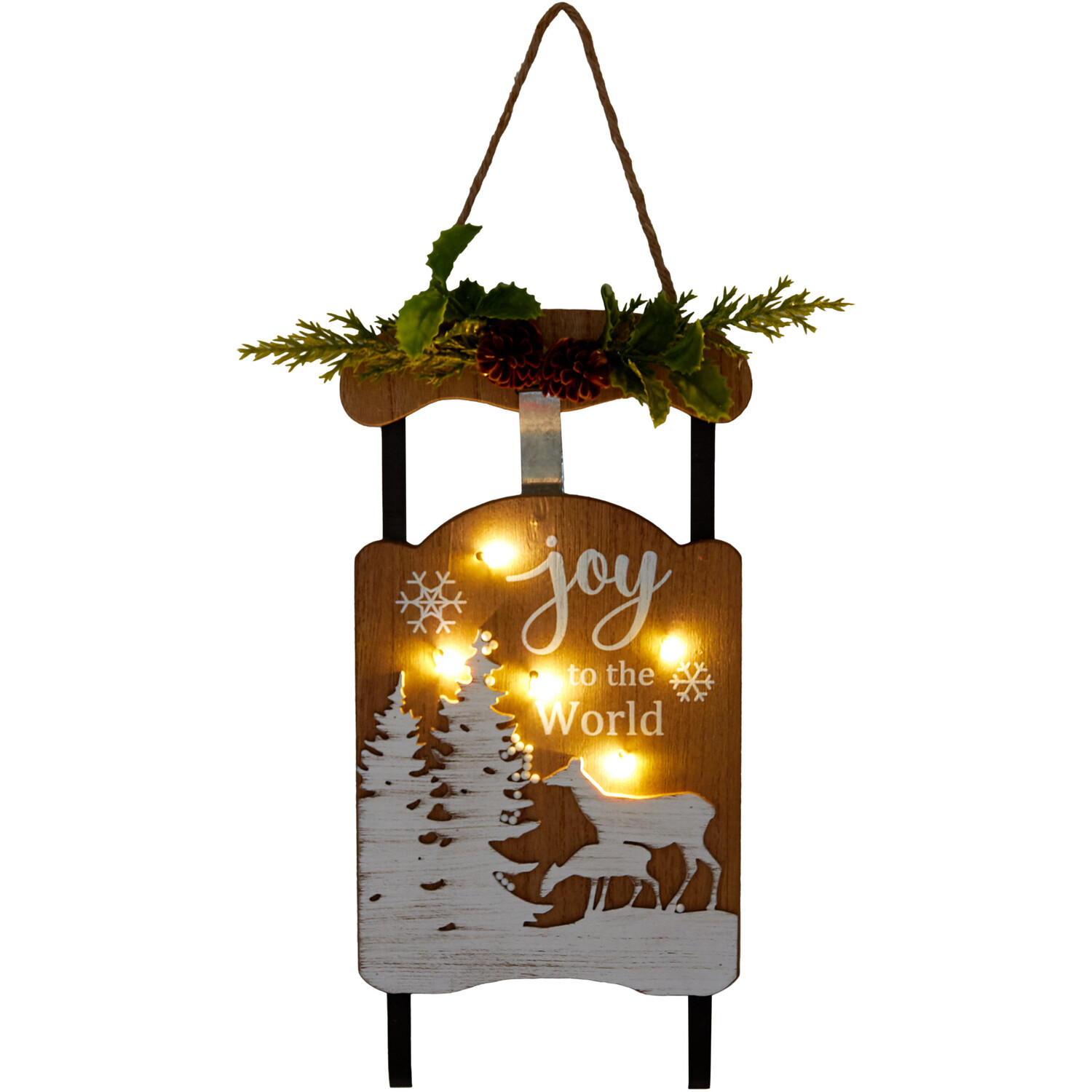 Scandi LED Hanging Sleigh Plaque - Wood Image 4