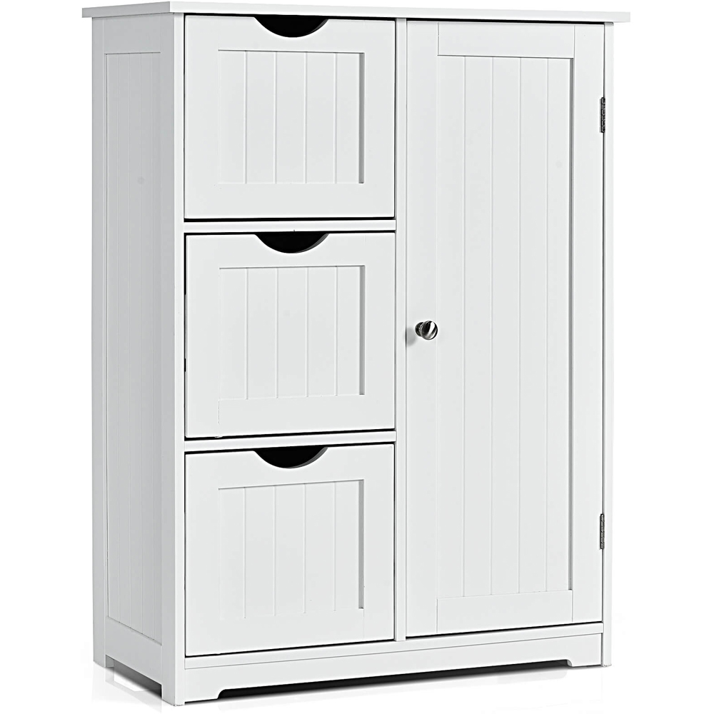 Costway Single Door 3 Drawer White Freestanding Bathroom Cabinet Image 2