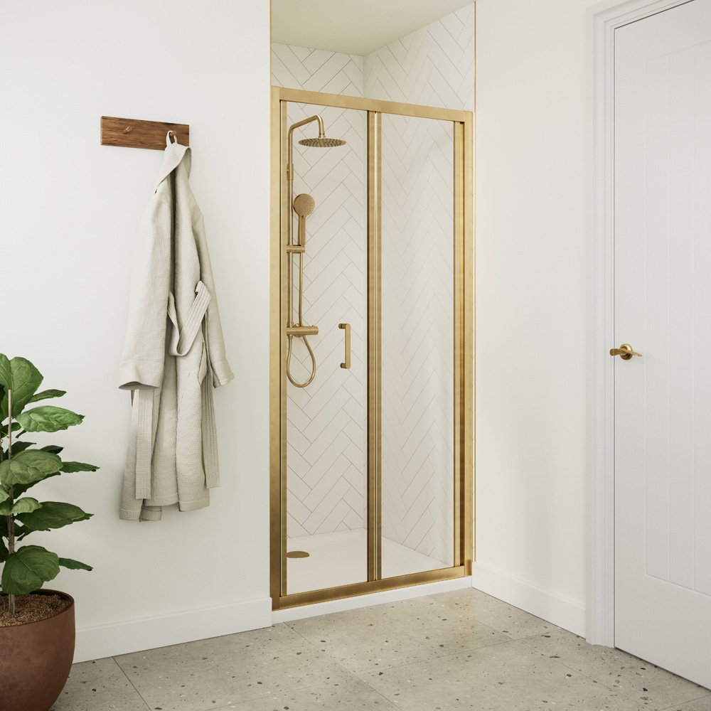 Bathstore Atlantis Brass Toughened Safety Glass Bi-Fold Door 800mm Image 2