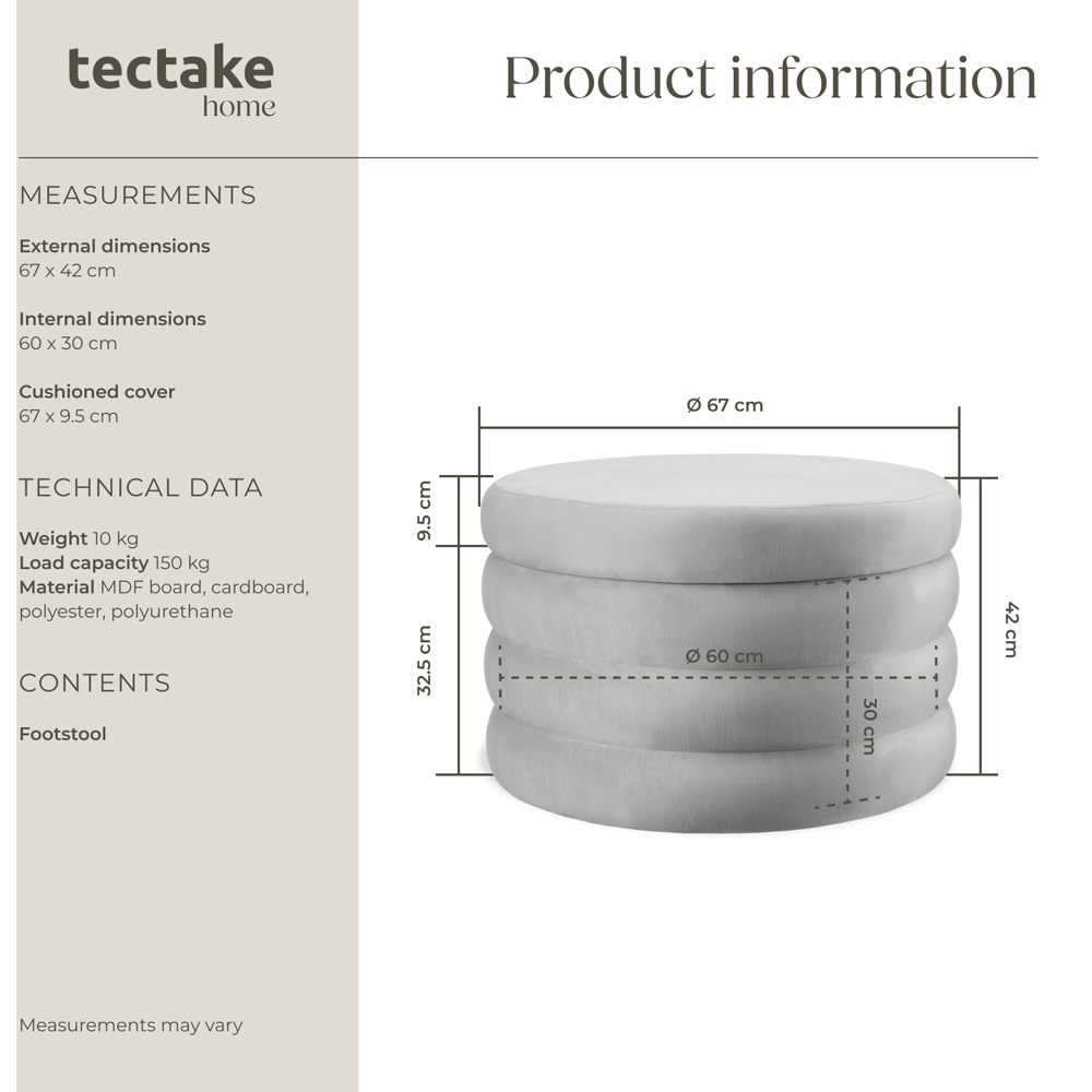 tectake Altu XL Grey Velvet Look Footstool Image 9