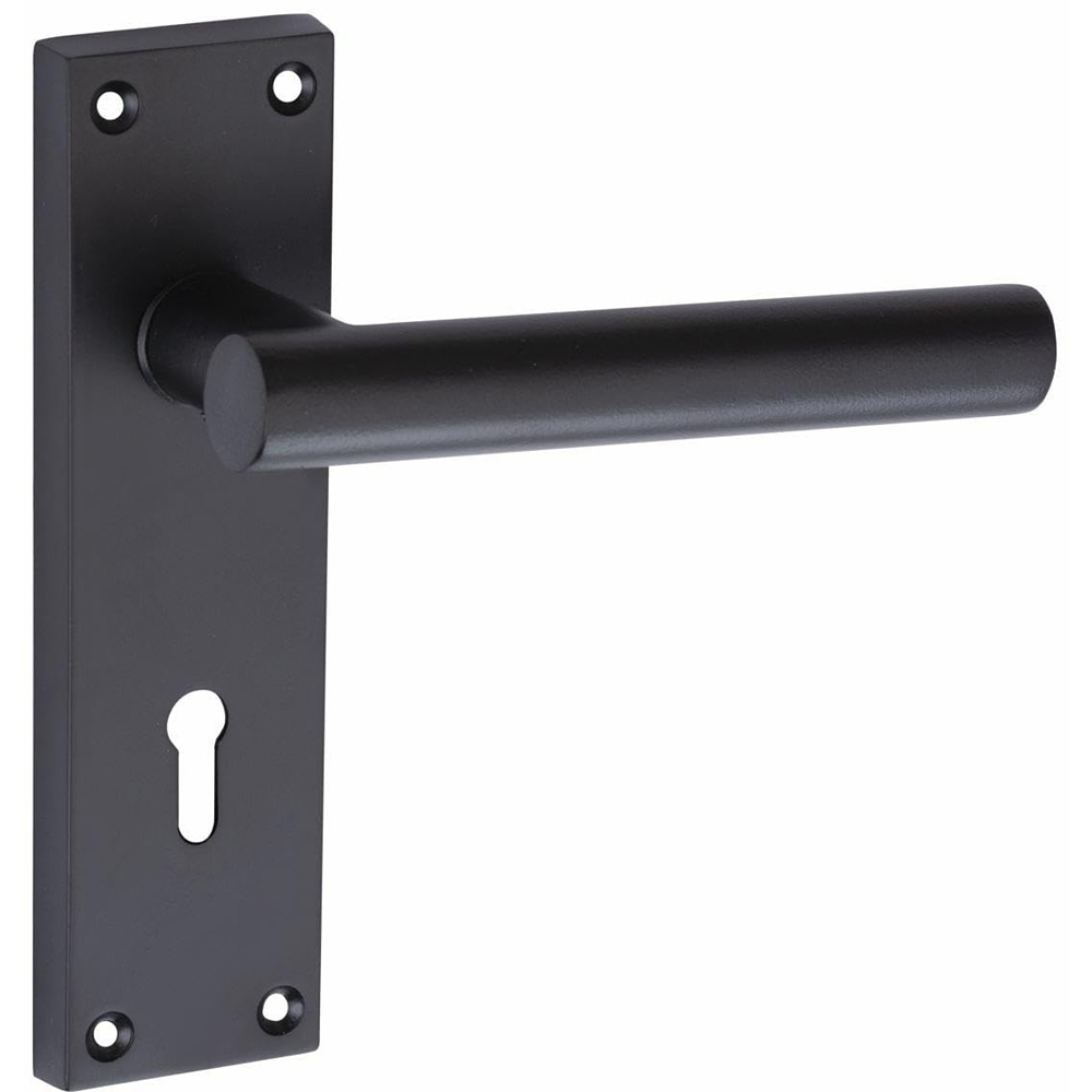 Golden Grace Matt Black Victorian Straight T-Bar 3 Lever Lock Door Handle with Hinge Image 2