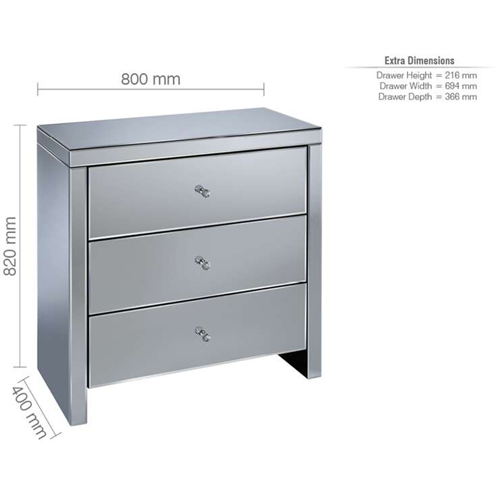 Birlea Seville 3 Drawer Mirrored Chest of Drawers Image 9