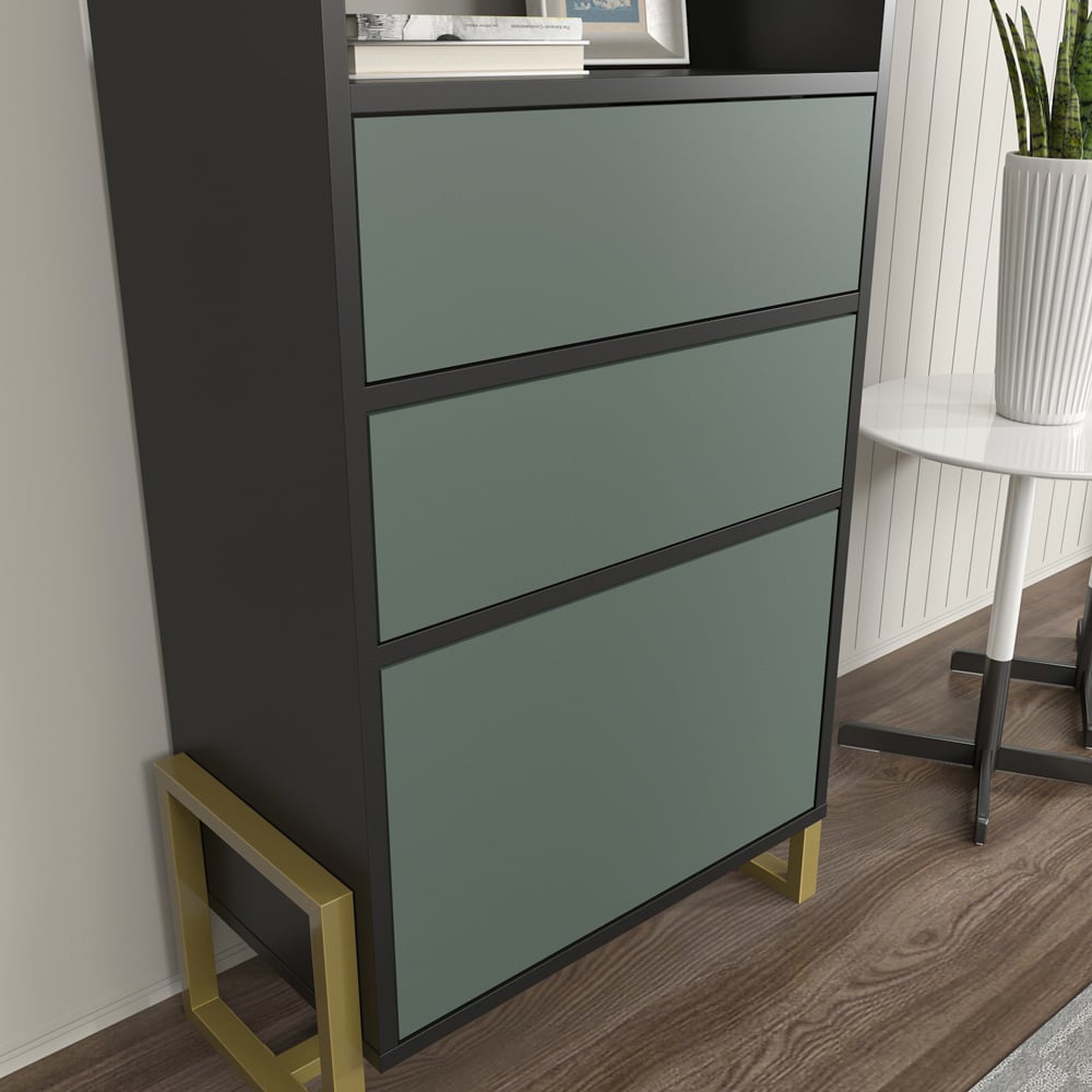 Decorotika Utopie 3 Door 2 Shelf Black and Green Modern Bookshelf Image 5