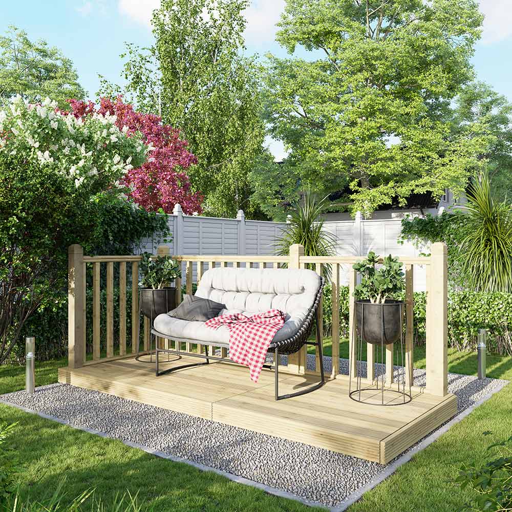 Power 4 x 10ft Timber Decking Kit With Handrails On 2 Sides Image 2