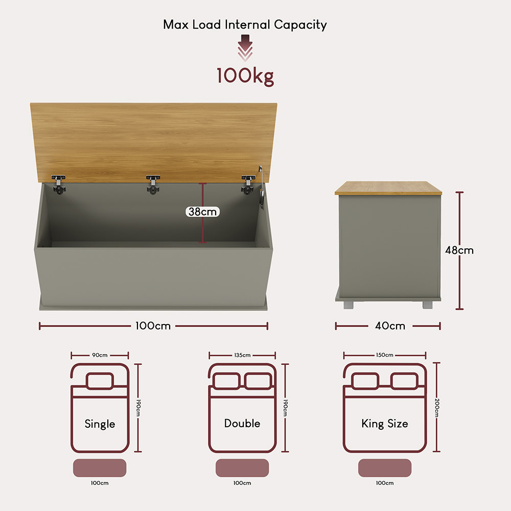 Vida Designs Arlington Grey and Oak Wooden Storage Ottoman Image 7