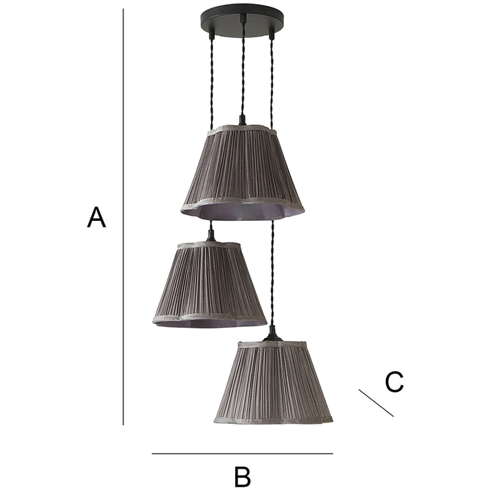 ValueLights Loralei Grey Pleated Faux Silk 3 Drop Cluster Black LED Ceiling Pendant Light Image 7