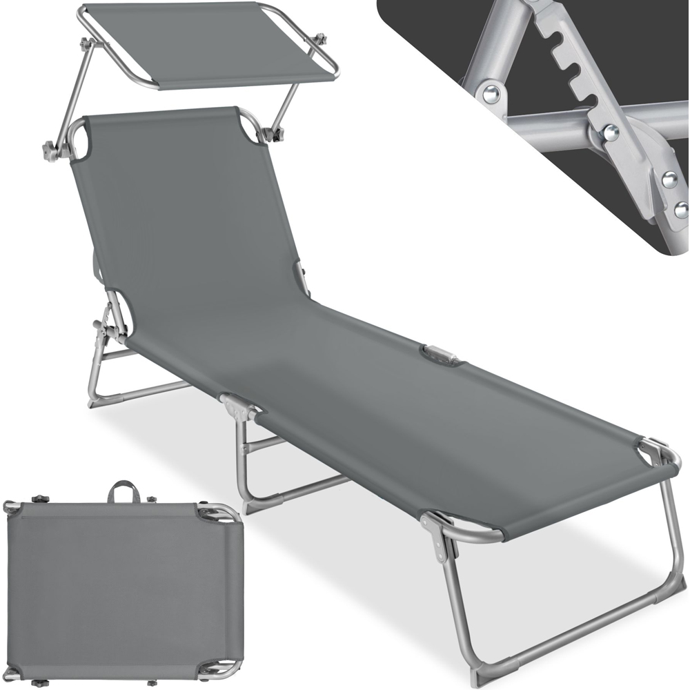 tectake Grey 4 Step Backrest Foldable Sun Lounger Image 2