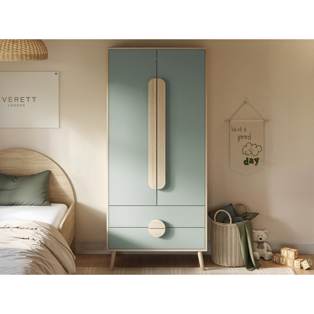 Flair Noah 2 Door 2 Drawer Green and Oak Wardrobe Image 4