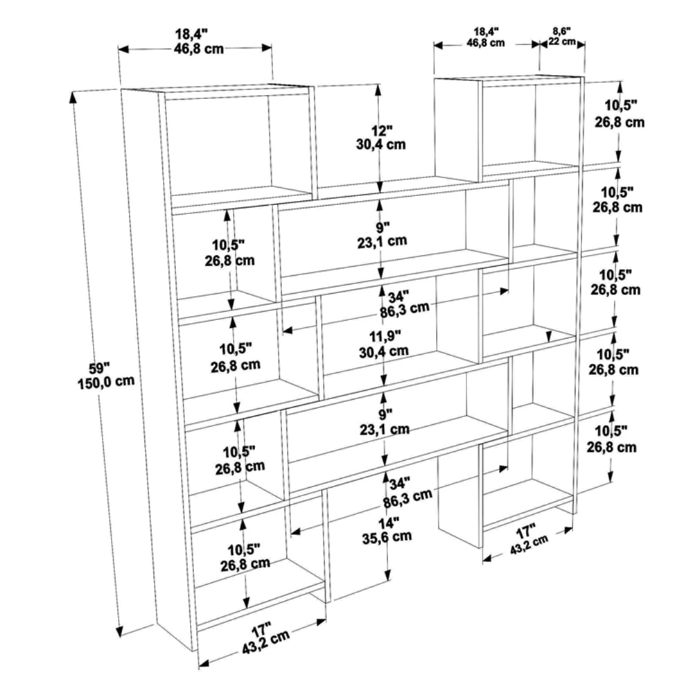 Decorotika Poyraz 8 Shelf White and Walnut Bookshelf Image 9