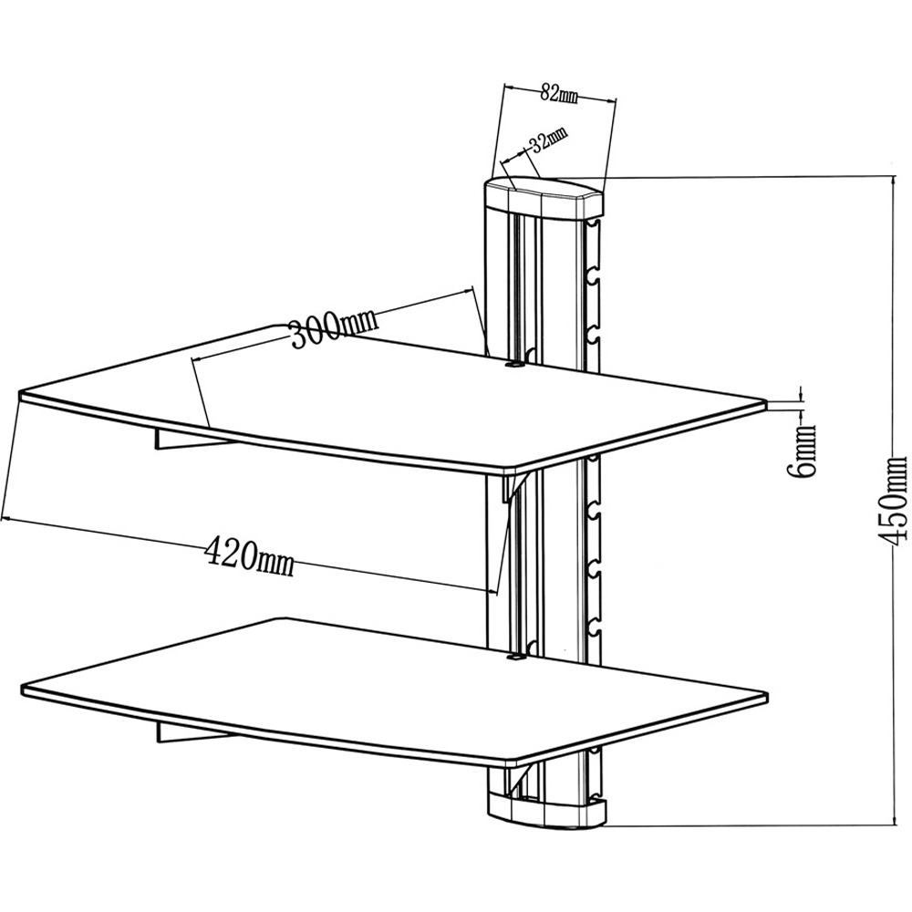 tectake Model 1 42cm 2 Tier Wall Mounted Audio Shelving Image 5