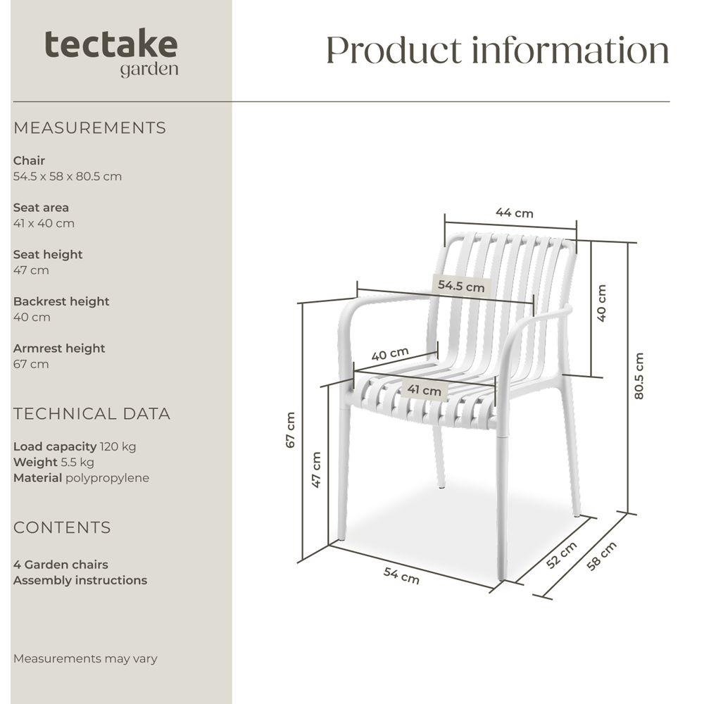 tectake Alcudia Set of 4 White Garden Chair Image 9