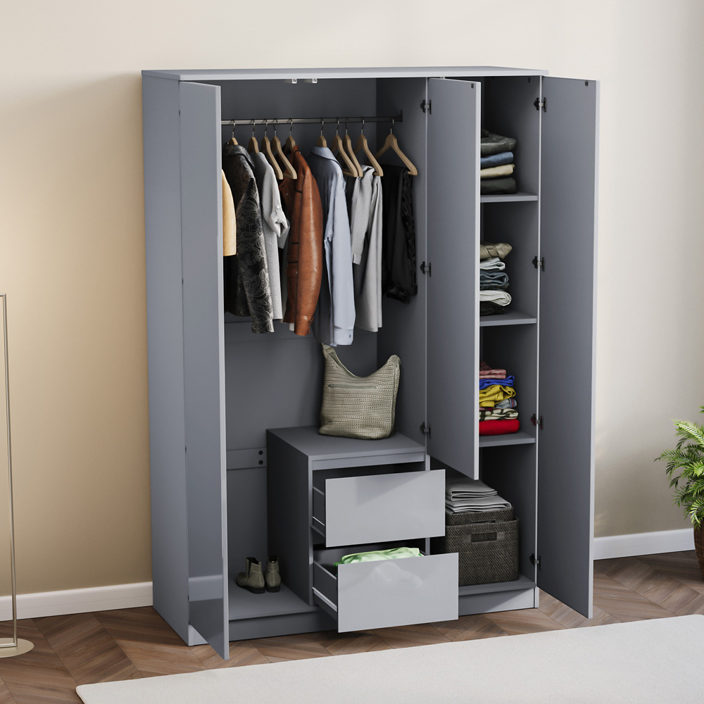 Vida Designs Glinton 3 Door 2 Drawer Grey Wardrobe Image 4