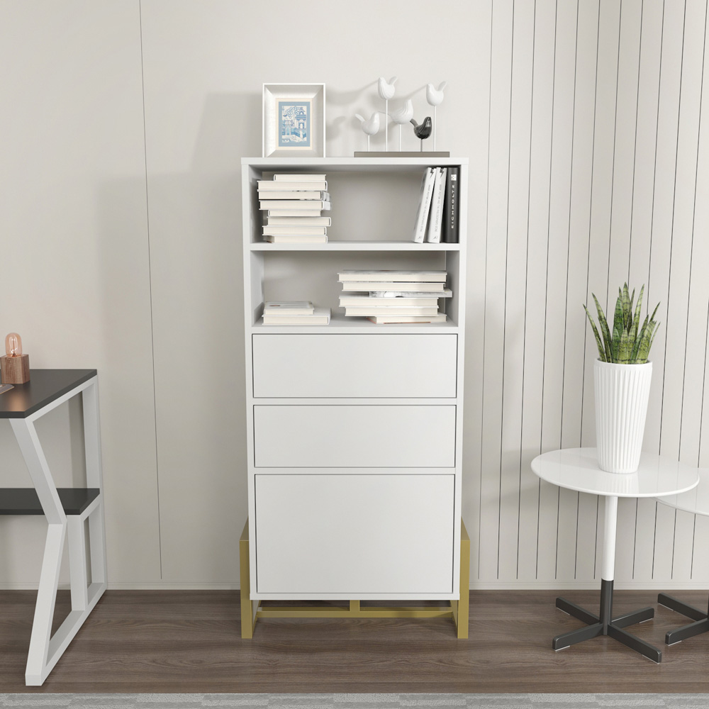 Decorotika Utopie 3 Door 2 Shelf White Modern Bookshelf Image 5