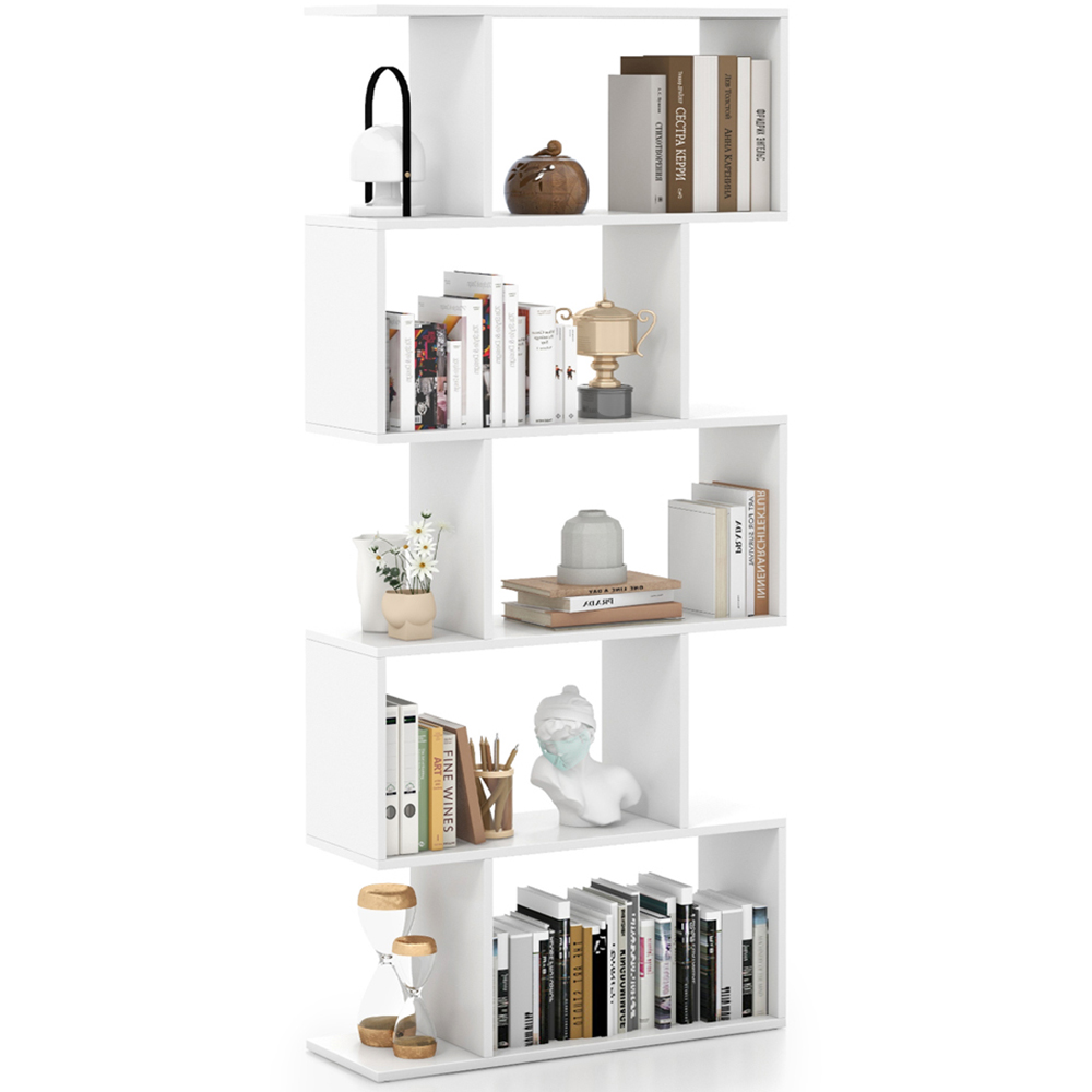 Costway 5 Shelf White S Shaped Bookcase Image 2