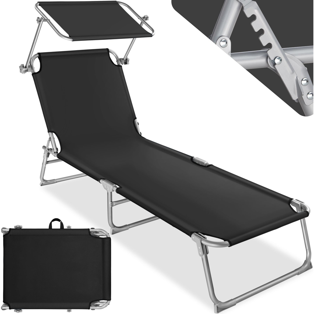 tectake Black 4 Step Backrest Foldable Sun Lounger Image 2
