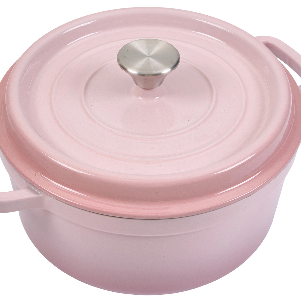 Living and Home Gradient Pink Enamelled Cast Iron Dutch Oven Pot 5L Image 3