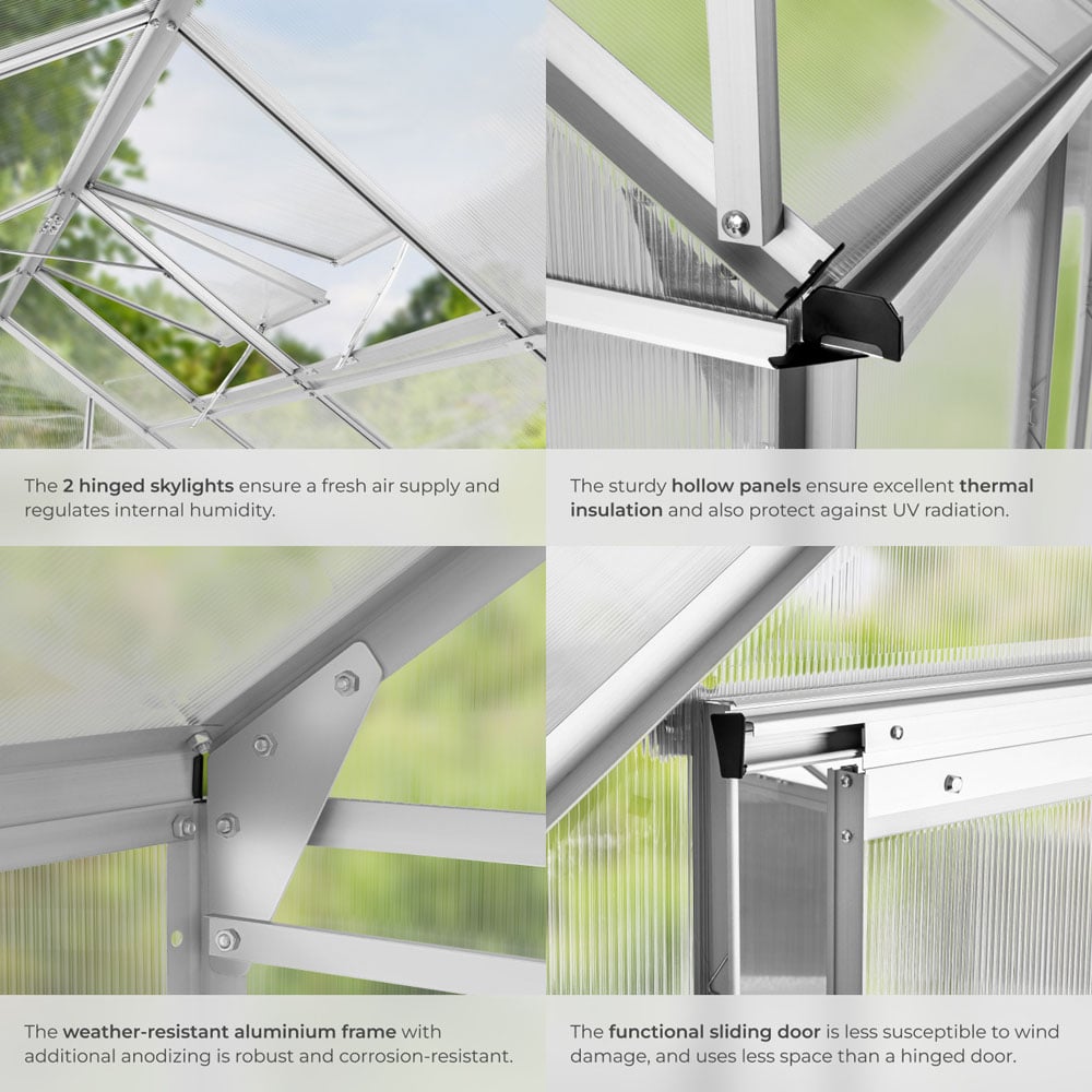 tectake Clear Aluminium 6 x 8.5ft Greenhouse Image 4