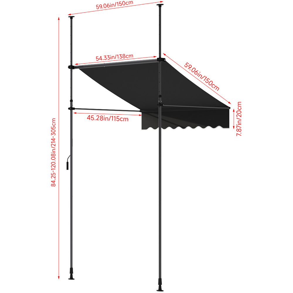 Living and Home Black Wavy Valance Retractable Height Adjustable Awning 1.5m Image 9