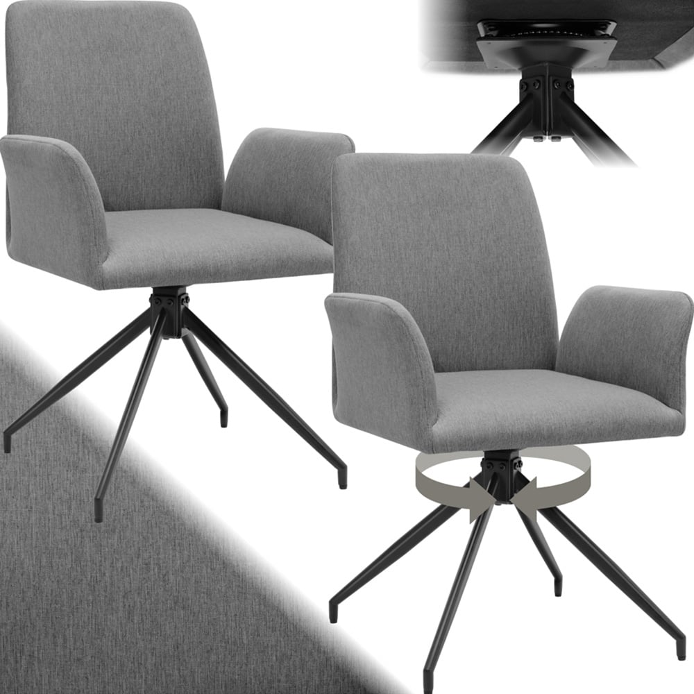 tectake Daya Set of 2 Anthracite Upholstered Swivel Chair Image 2