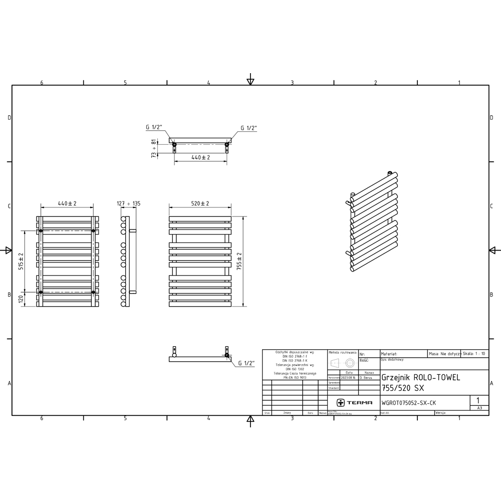 Terma Rolo Towel White Electric Towel Rail with VEO Element Controller 755 x 520mm Image 4