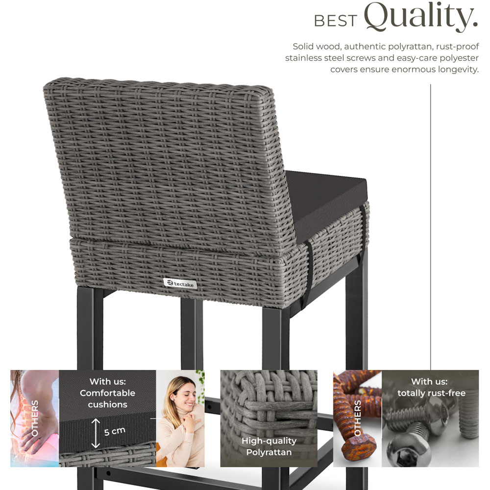 tectake Latina Grey Polyrattan and Aluminium Frame Bar Stool Image 4