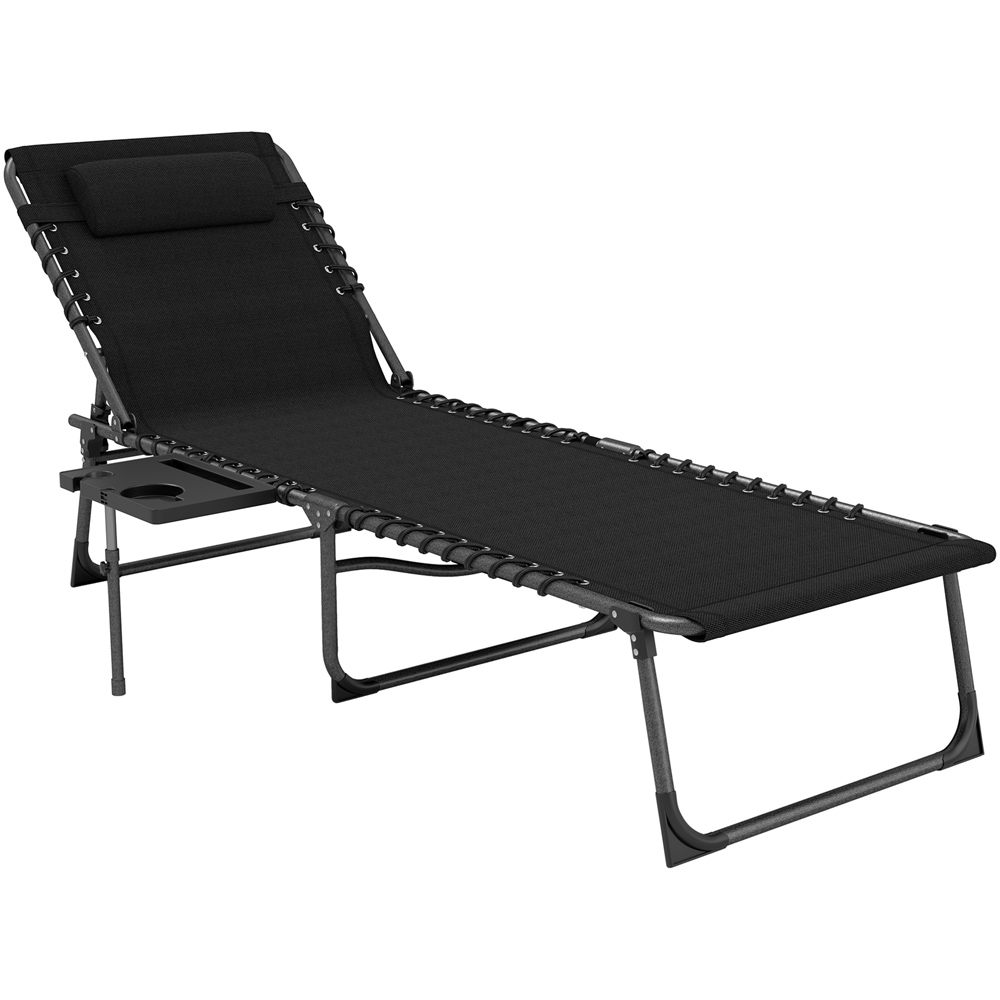 Outsunny Black 5 Level Adjustable Folding Sun Lounger with Side Table Image 2