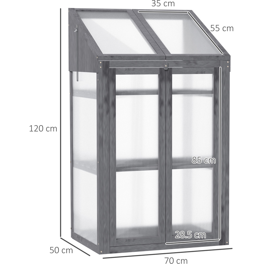 Outsunny 3 Shelf Grey Wooden Polycarbonate 2.2 x 1.6ft Cold Frame Greenhouse Image 8