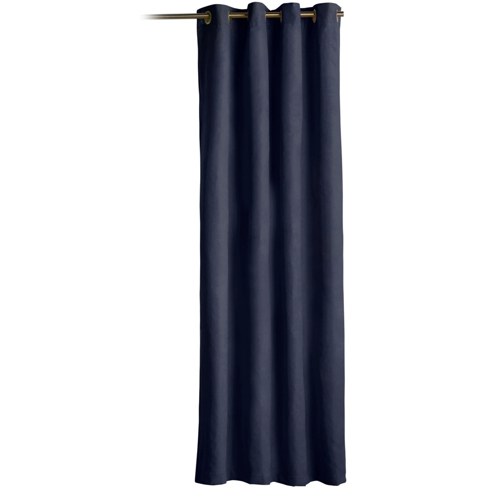 Alan Symonds Navy Velvet Chenille Blackout Ring Top Eyelet Curtains 137 x 213cm Image 2