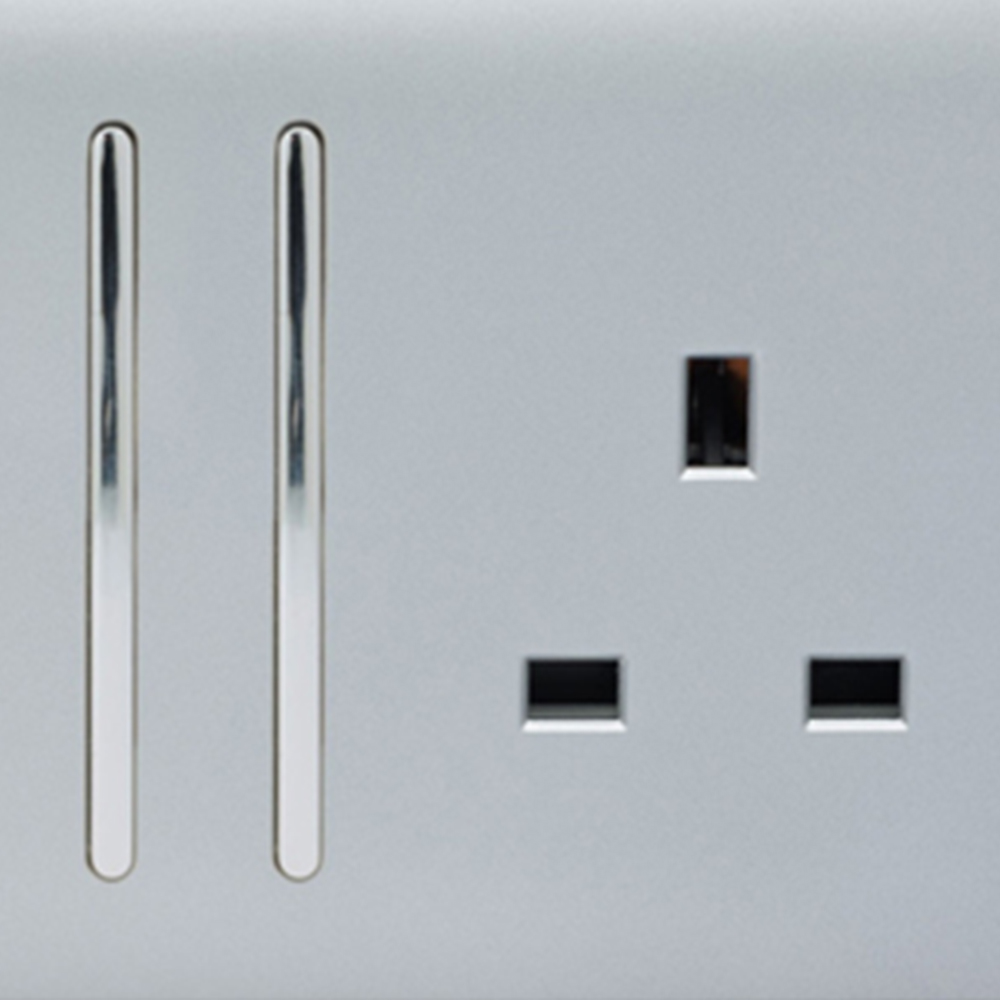 Trendi Switch 2 Gang Long Switch Platinum Silver Plug Socket 5 Pack Image 2